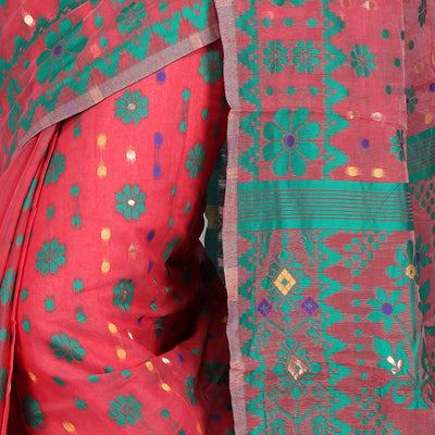 CRAFTONI Small Flower Butik Design Women Dhakai Jamdani Soft Cotton Silk Saree