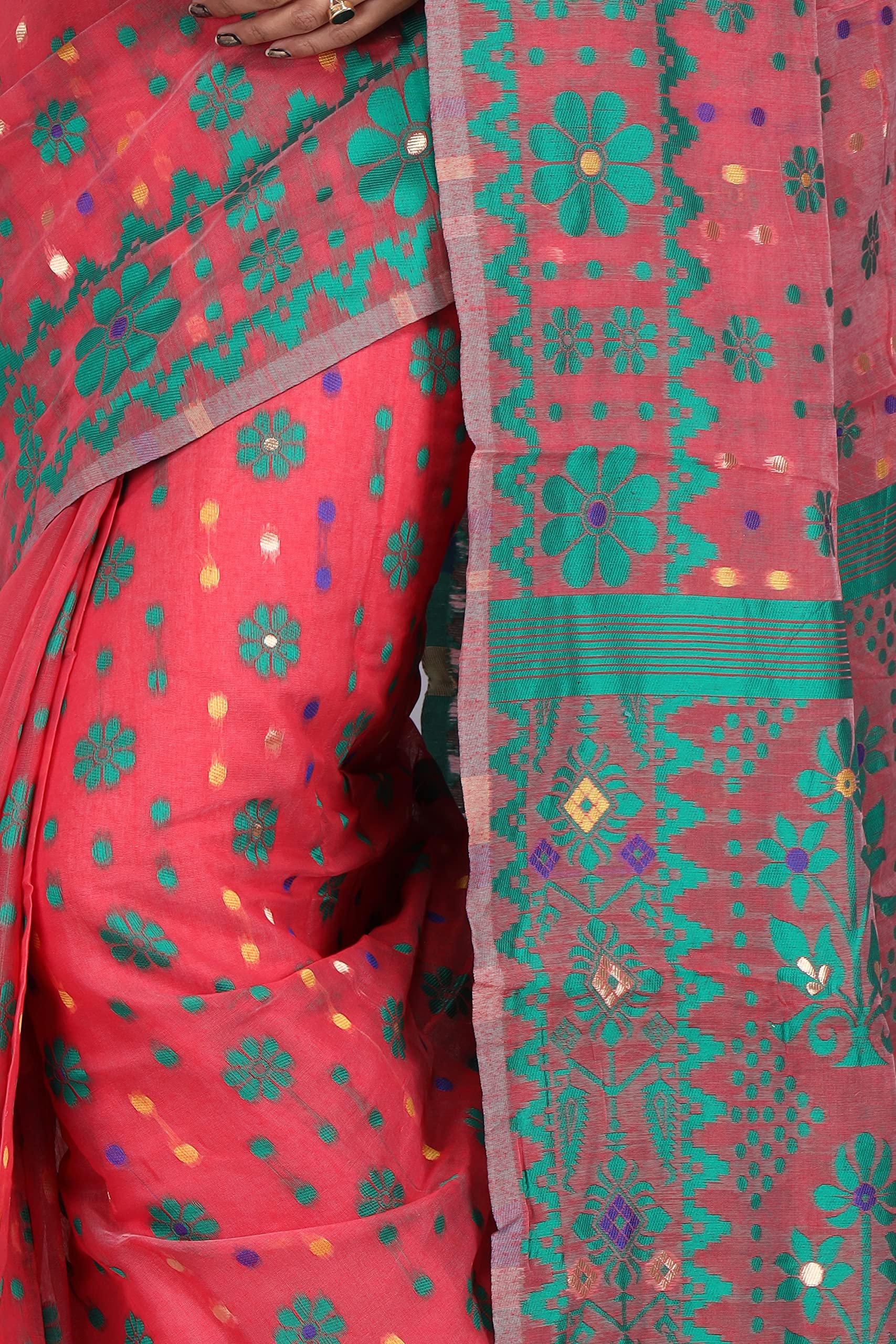 CRAFTONI Small Flower Butik Design Women Dhakai Jamdani Soft Cotton Silk Saree