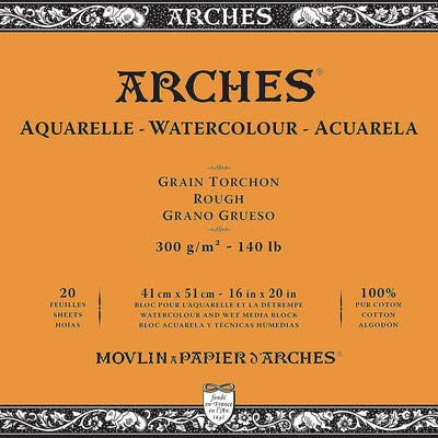 Arches Watercolour 300 GSM Rough Natural White 41 x 51 cm Paper Blocks, 20 Sheets