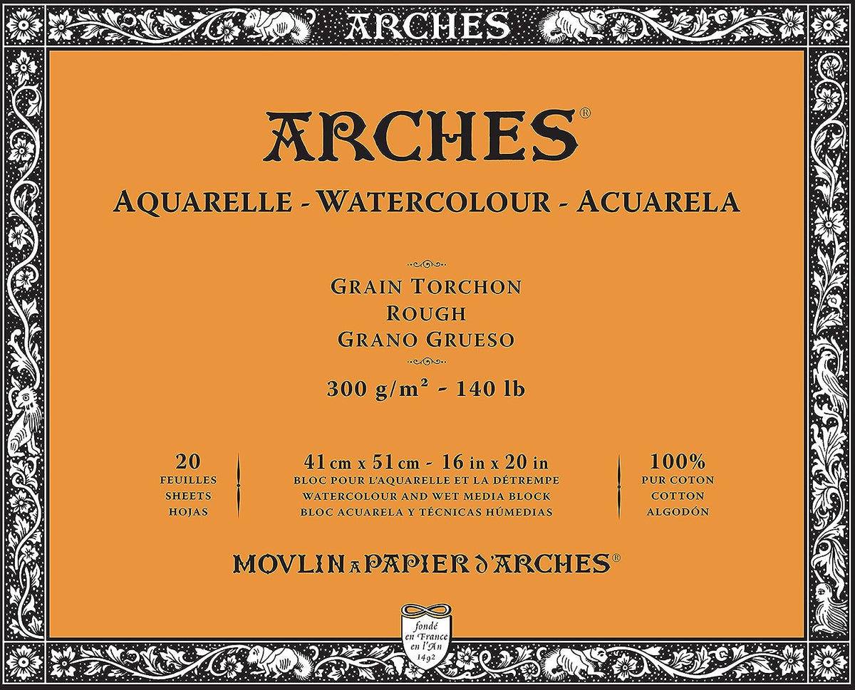 Arches Watercolour 300 GSM Rough Natural White 41 x 51 cm Paper Blocks, 20 Sheets