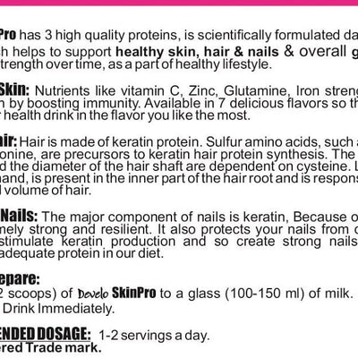 Develo Skin & Hair Nutritional Protein Supplement Powder for Healthy Hair, Glowing Skin & Nails - Enriched with Biotin, Hyaluronic Acid for Men & Women - 500g Vanilla