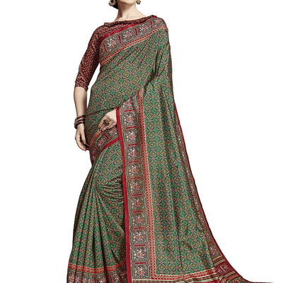 AKHILAM Women's silk blend Saree with Unstitched Blouse Piece (Free size_Green_RJWDP5303)