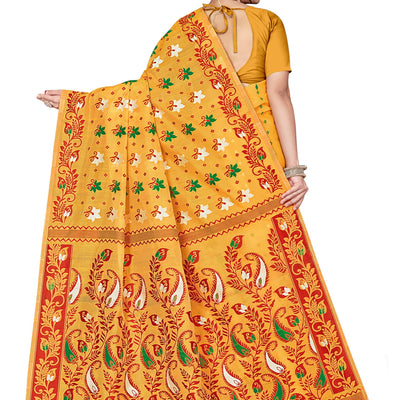 BROYAAR SHOP Women Soft Resham Dhakai Jamdani Relaxed Fit Blend Silk Saree Whole Body Design Without Regular Fit Blouse Piece(Gold)