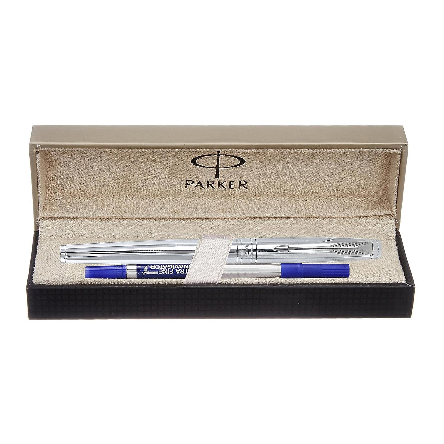 Parker Aster Shiny Chrome Trim Roller Ball Pen | Body Color - Shiny chrome| Ink Color - Blue