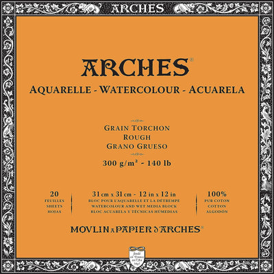 Arches Watercolour 300 GSM Rough Natural White 31 x 31 cm Paper Blocks, 20 Sheets