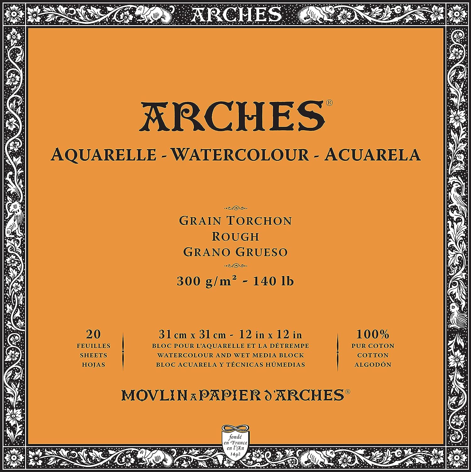 Arches Watercolour 300 GSM Rough Natural White 31 x 31 cm Paper Blocks, 20 Sheets