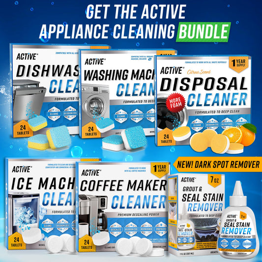 ACTIVE Washing Machine Cleaner Descaler 24 Pack - Deep Cleaning Tablets For HE Front Loader & Top Load Washer, Clean Inside Drum And Laundry Tub Seal (Washing Machine Cleaner Tablets - 24 Pack)
