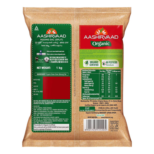 Aashirvaad Organic Moong Dal, 1 Kg, 100% Organic Moong Dal, Rich in Protein