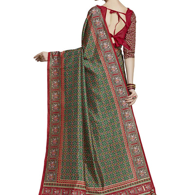 AKHILAM Women's silk blend Saree with Unstitched Blouse Piece (Free size_Green_RJWDP5303)