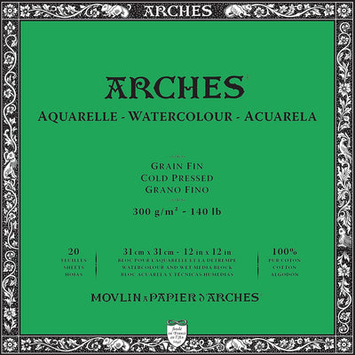 Arches Watercolour 300 GSM Cold Pressed Natural White 31 x 31 cm Paper Blocks, 20 Sheets