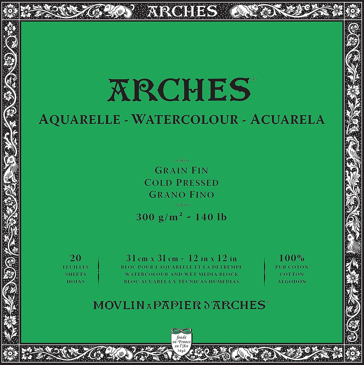 Arches Watercolour 300 GSM Cold Pressed Natural White 31 x 31 cm Paper Blocks, 20 Sheets