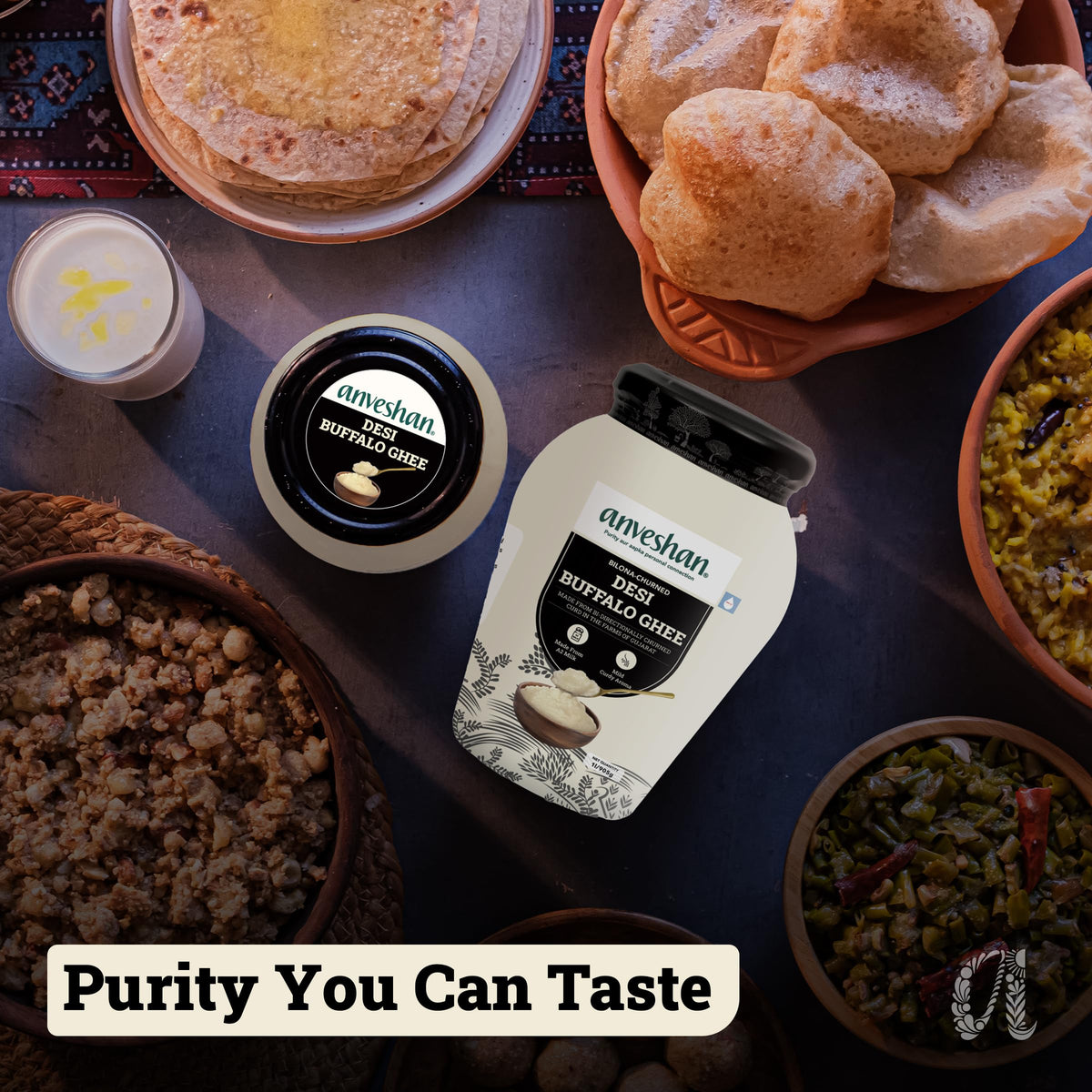 Anveshan A2 Desi Buffalo Ghee 1L | Glass Jar | Bilona Ghee | Grass Fed Buffaloes | Jaffrabadi Buffalo | Gujarat Region | Pure & Natural | Nutritional Powerhouse | Lab-Tested (1L)