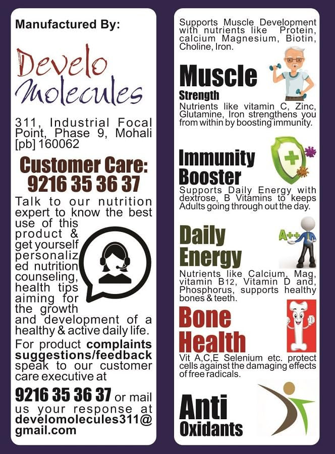Develo Protein Powder (Whey soy, Plant & Milk Based) for Seniors, Elderly & Old Age People, Men & Women – 1kg Vanilla Flavour