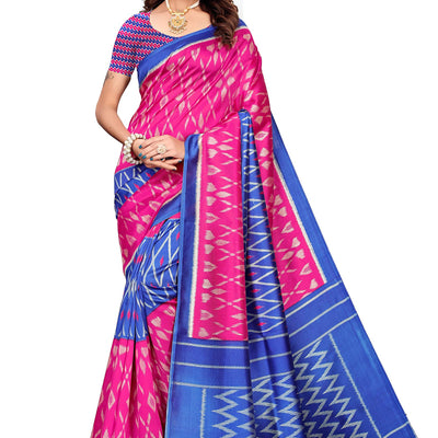 ANNI DESIGNER Women's Blue Mysore Silk Printed Saree with Blouse Piece(Sky Stripers Blue_Free Size)