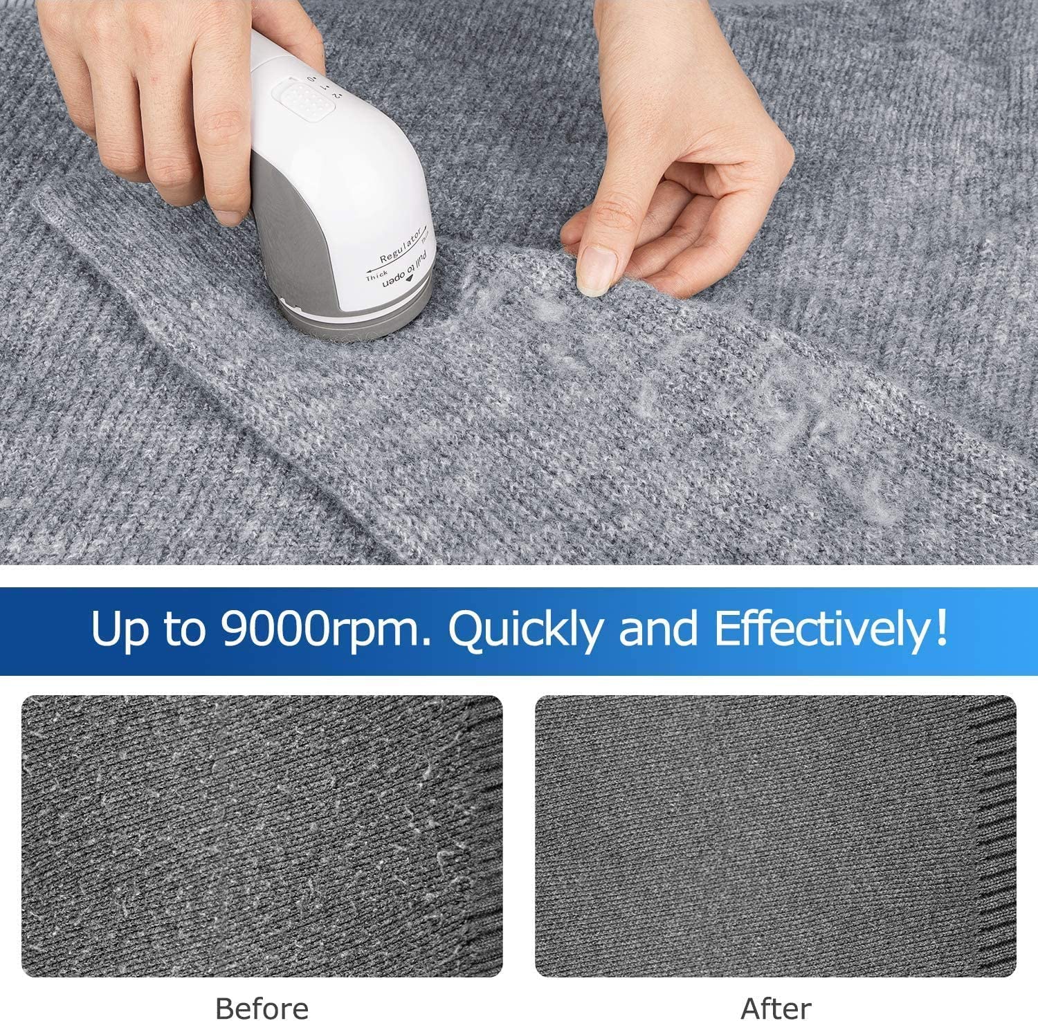 BEAUTURAL Portable Fabric Shaver and Lint Remover, Sweater Defuzzer with 2-Speeds, 2 Replaceable Stainless Steel Blades, Battery Operated, Remove Clothes Fuzz, Lint Balls, Pills, Bobbles