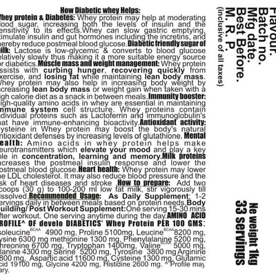 Develo Whey Protein Powder for Diabetic Health & Optimum weight, Sugar Free Snack for Diabetes Care - 1kg (Pack of 1) Chocolate