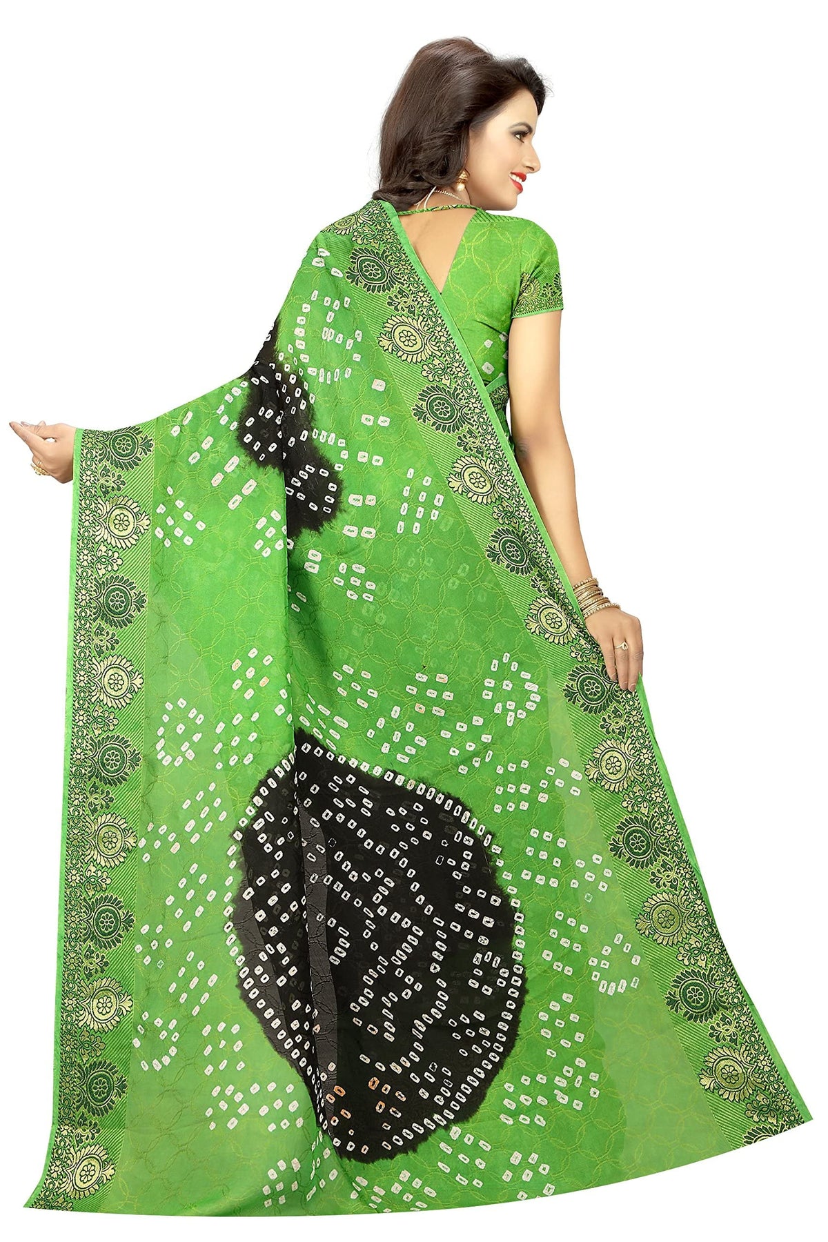 Concepta Women's Silk Bandhani Saree (Firozi_Free Size)