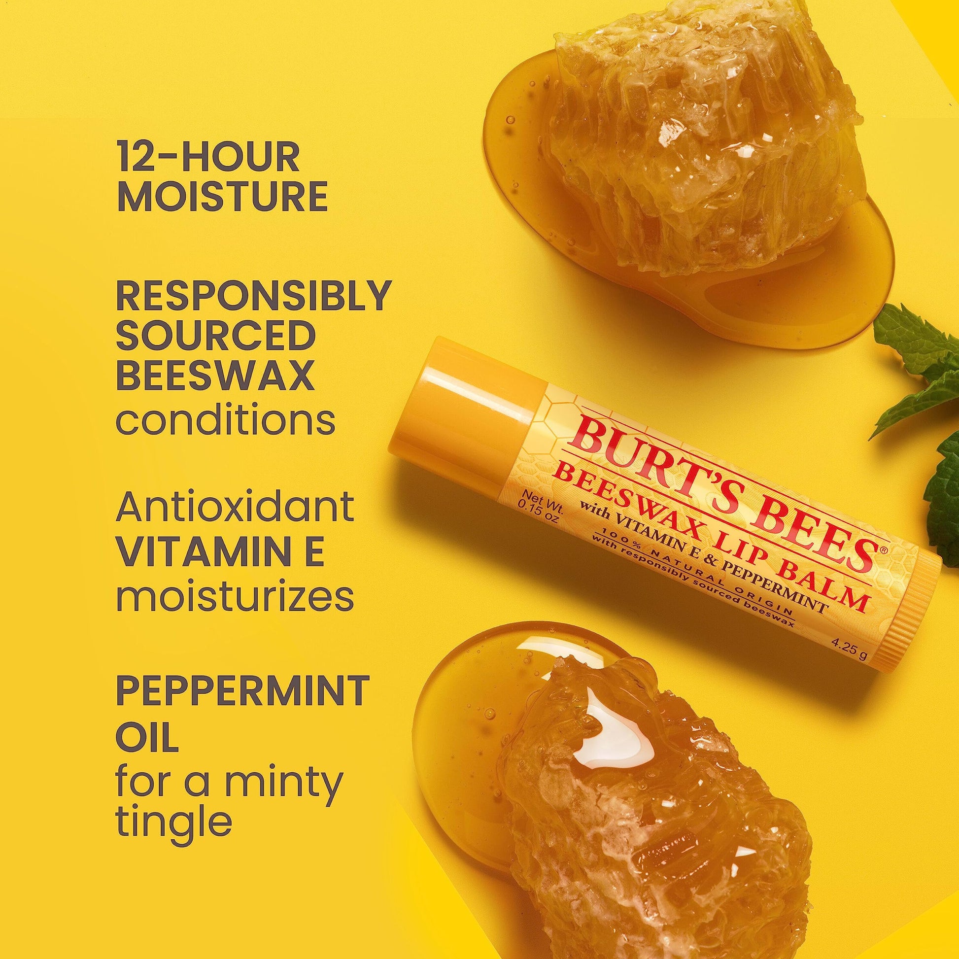 Burt's Bees Lip Balm, Beeswax, 0.15 oz, Transparent