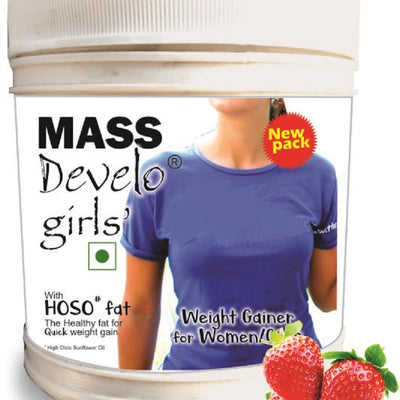 Develo Women Weight & Mass Gainer Protein, Supports skin hair & Nail Health – 500 g Strawberry Flavour