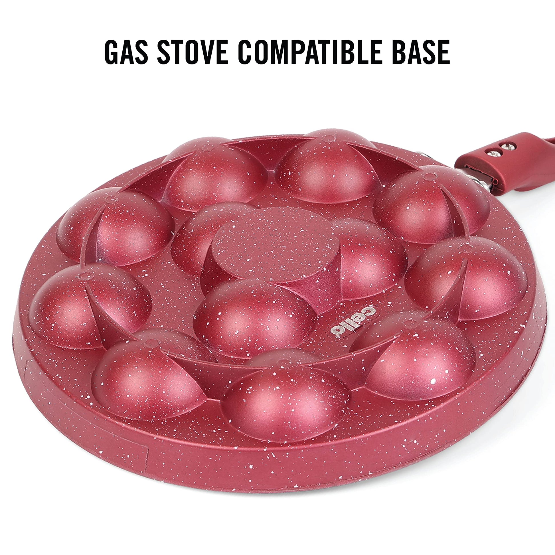 CELLO Crown Single Handle Appam 12 Cavity -Maroon (Aluminium)