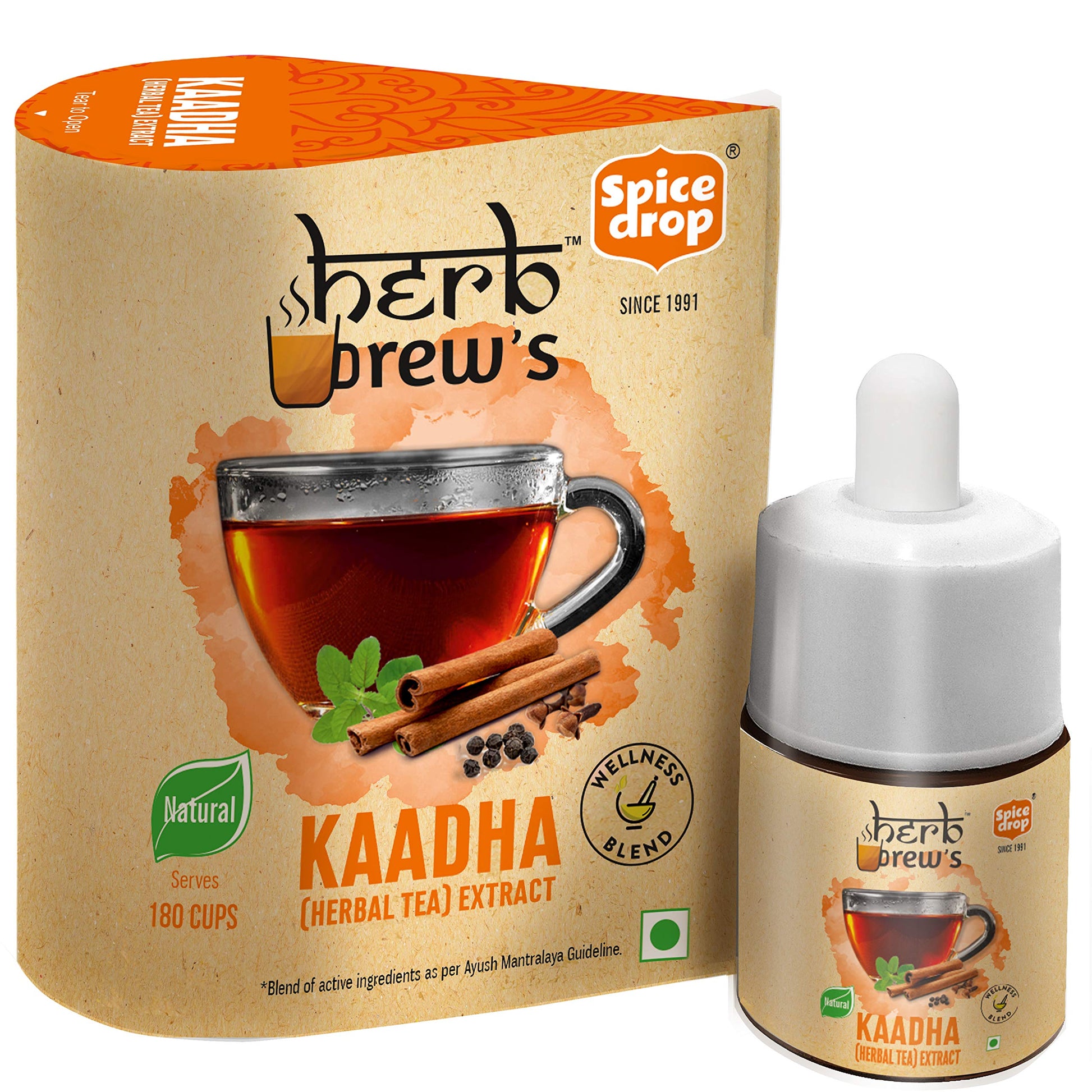 Spice Drop Herb Brews Ayush Kadha/ Kwath Extract for Immunity , 5ml (180 Drops)