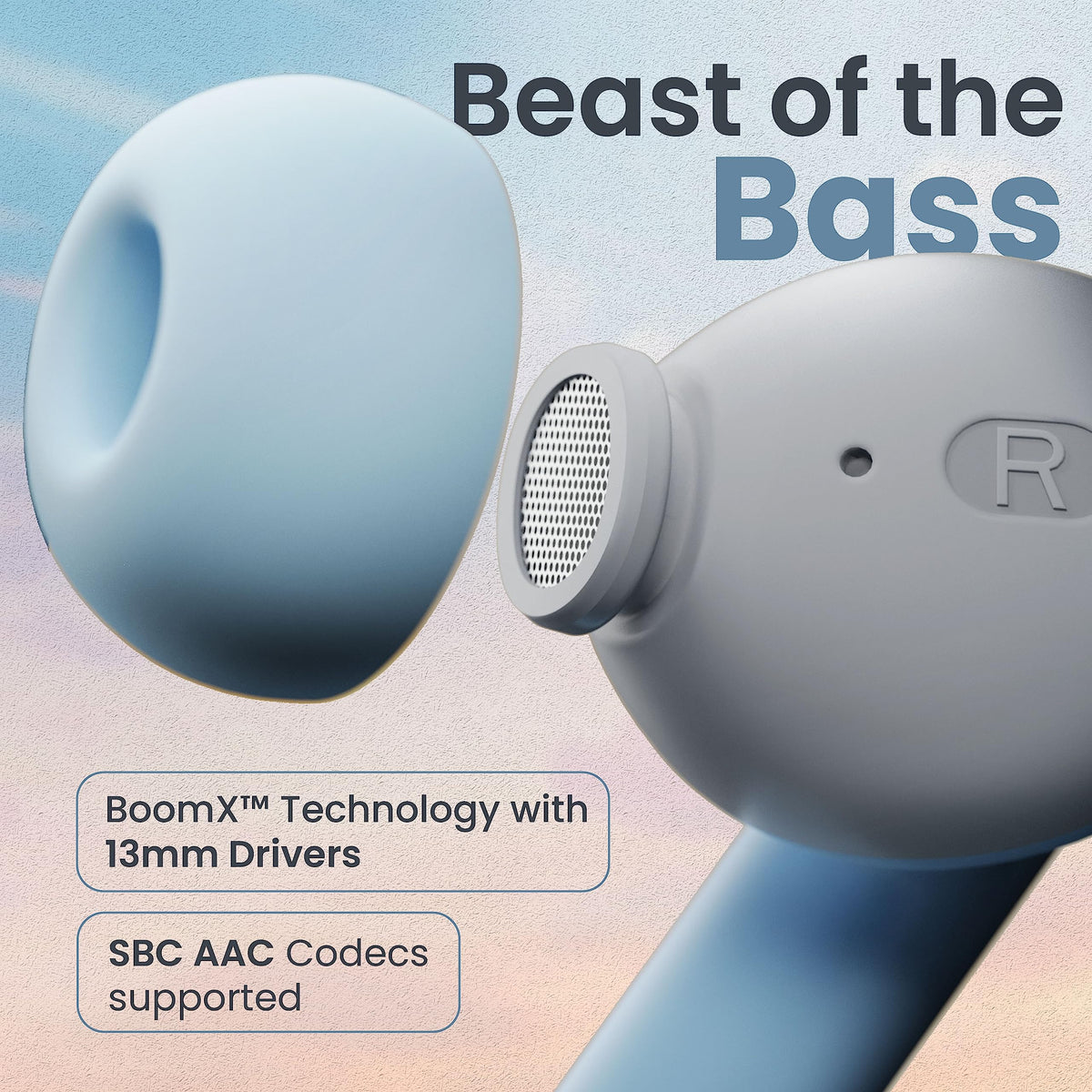 Boult Audio Z60 Truly Wireless in Ear Earbuds with 60H Playtime, 4 Mics ENC Clear Calling, 50ms Low Latency Gaming, 13mm Bass Driver, Type-C Fast Charging, IPX5 ear buds TWS Bluetooth 5.3(Powder Blue)