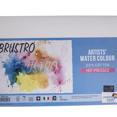 Brustro Watercolour Papers 25% Cotton HP 300 GSM A4 2 Packets (Each Pack contains 9 Sheets)