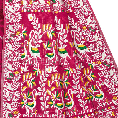 BROYAAR SHOP Jamdani Designer Cotton Blend Silk Saree for Women Without Blouse (Rani)