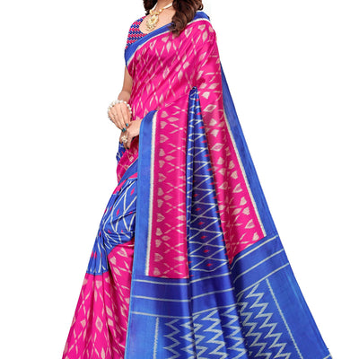ANNI DESIGNER Women's Blue Mysore Silk Printed Saree with Blouse Piece(Sky Stripers Blue_Free Size)