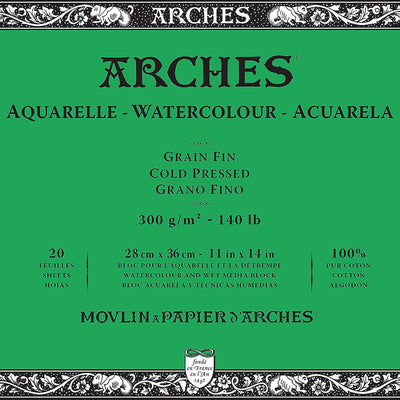 Arches Watercolour 300 GSM Cold Pressed Natural White 28 x 36 cm Paper Blocks, 20 Sheets