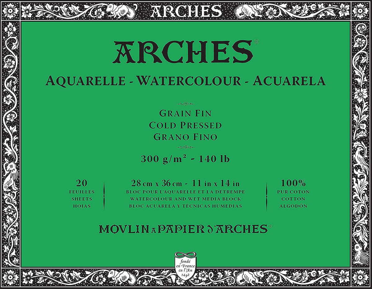 Arches Watercolour 300 GSM Cold Pressed Natural White 28 x 36 cm Paper Blocks, 20 Sheets