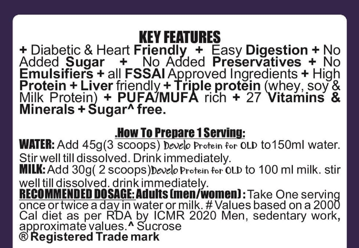Develo Health Gainer protein Powder for Elderly, Seniors & Old Age, Men & Women - 500g Kesar Badam