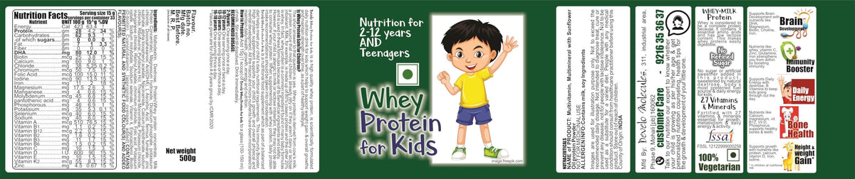 Develo Whey Protein Powder for Little Kids (2-12 years) & Teenager Children, Boys & Girls - 500g Chocolate Flavour