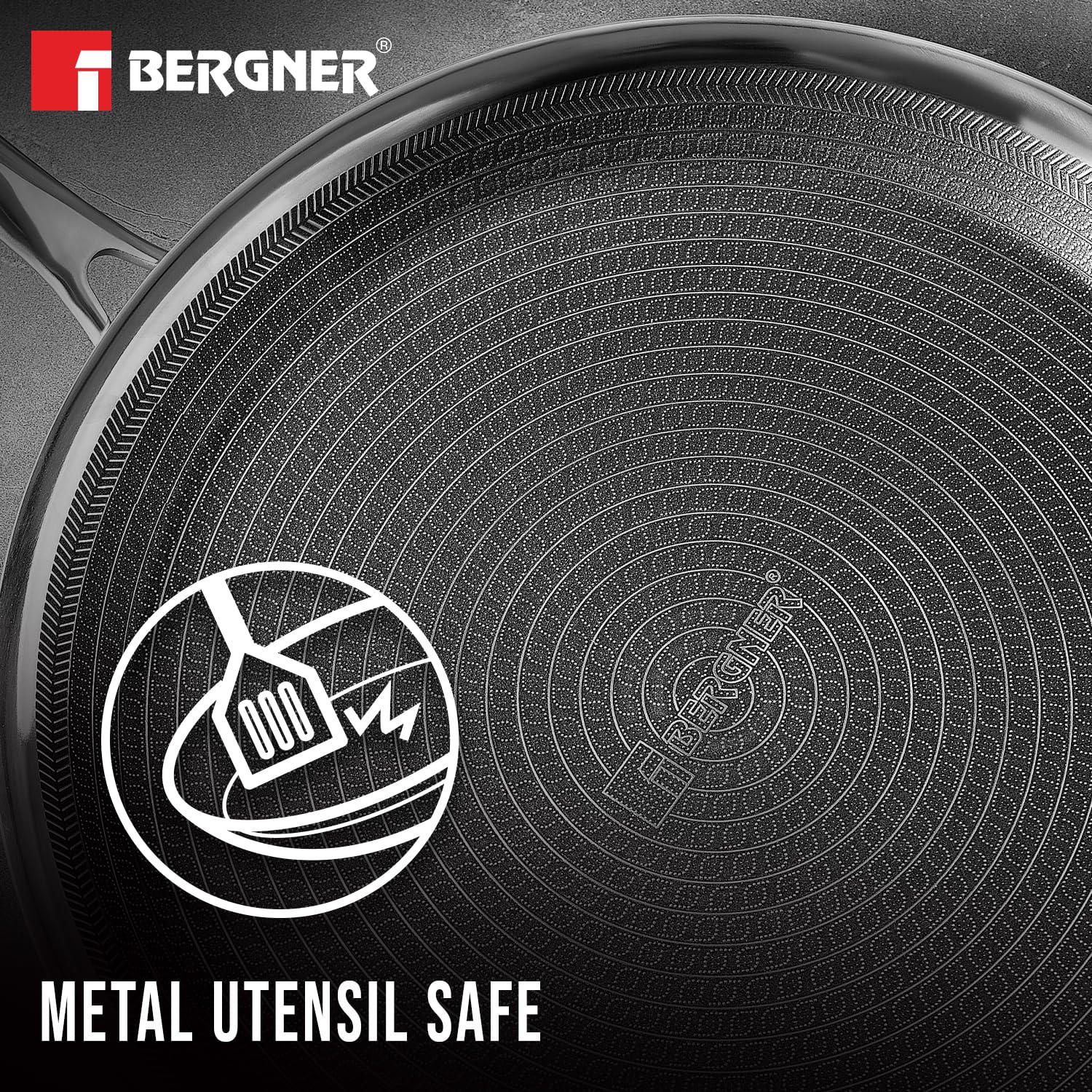 Bergner Hitech Triply Non-Stick 32 cm Dosa Tawa, Tawa for Dosas with Non-Stick Mesh Pattern, Rivetless Handle, Metal Spatula Friendly, Even Heat Distribution, Induction Bottom and Gas Stove Ready