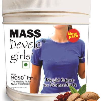 Develo Weight Mass Gainer Protein Shake for Fast Gain in women girls, Nutrition Food Supplement, with Natural Fat Energy 27 Vitamins & Minerals - 500 g Powder Kesar Badam Flavour