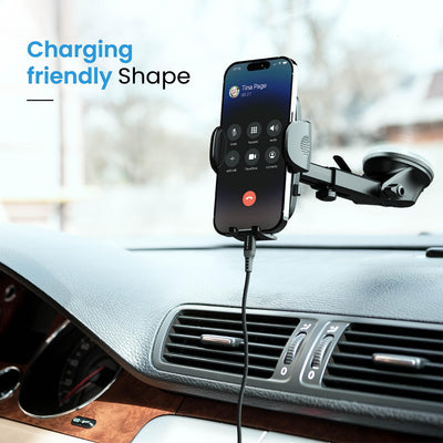 Ambrane Car Mobile Holder with Adjustable Side Arm for Smartphones, Mobile Holder Mount for Dashboard 360° Rotational, Strong Suction Cup, Compatible with 4 to 7-inch Devices (Grip Stand)