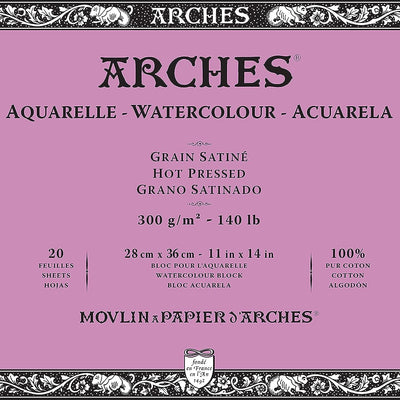 Arches Watercolour 300 GSM Hot Pressed Natural White 28 x 36 cm Paper Blocks, 20 Sheets