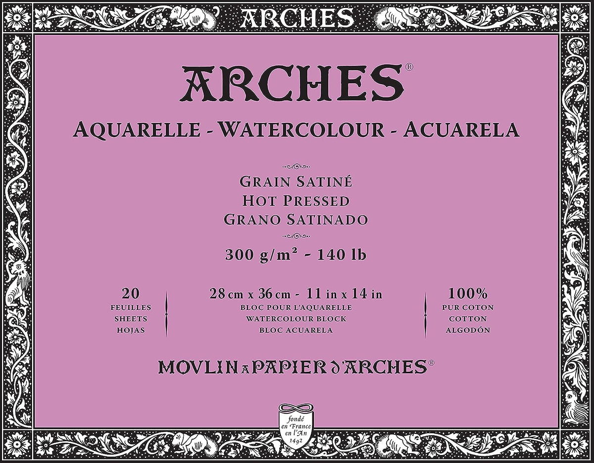 Arches Watercolour 300 GSM Hot Pressed Natural White 28 x 36 cm Paper Blocks, 20 Sheets