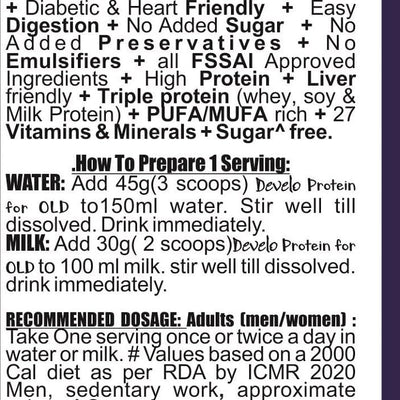 Develo Protein Powder (Whey soy, Plant & Milk Based) for Seniors, Elderly & Old Age People, Men & Women – 1kg Vanilla Flavour