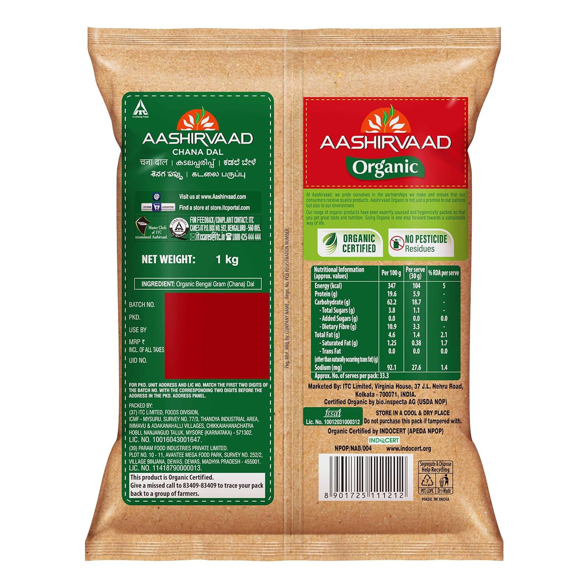 Aashirvaad Organic Chana Dal, 1 Kg, 100% Organic Chana Dal, Rich in Protein
