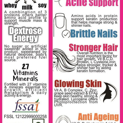 Develo Skin & Hair Nutritional Protein Supplement Powder for Healthy Hair, Glowing Skin & Nails - Enriched with Biotin, Hyaluronic Acid for Men & Women - 500g Vanilla