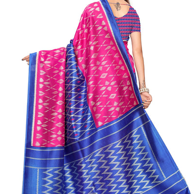 ANNI DESIGNER Women's Blue Mysore Silk Printed Saree with Blouse Piece(Sky Stripers Blue_Free Size)