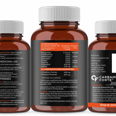 Carbamide Forte L Carnitine L Tartrate 1000mg Capsules for Men & Women | Pre Workout Supplement - 120 Veg Capsules