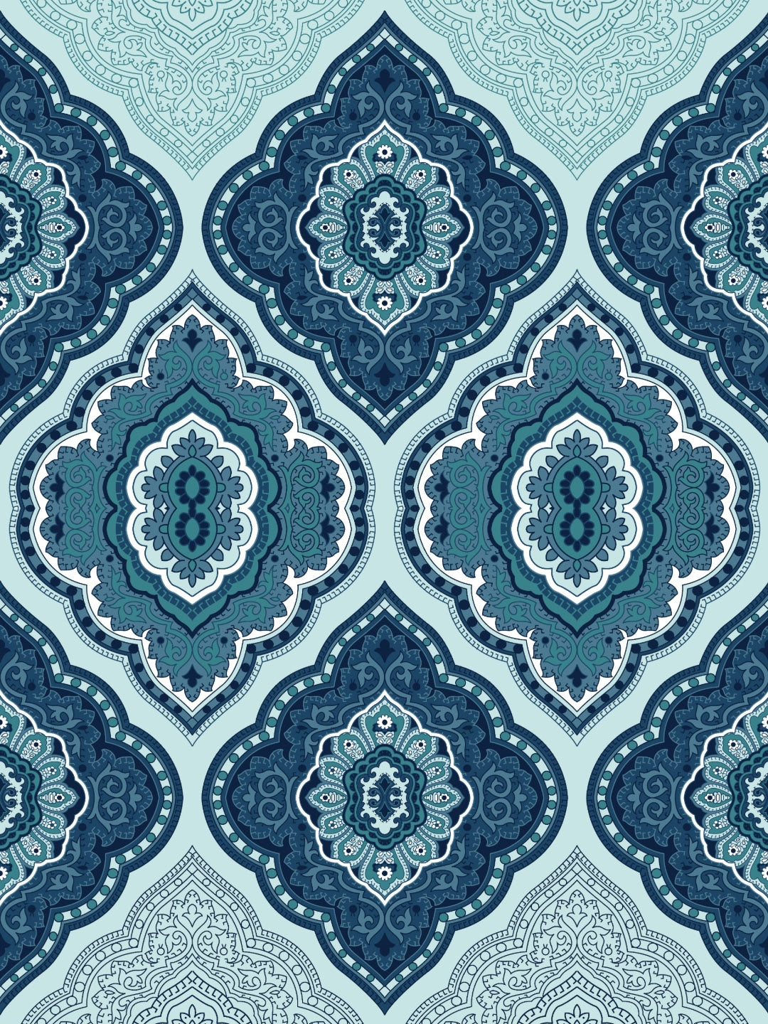 Dreamscape Blue Ethnic 144 TC Cotton Bedsheet with Reversible Pillow Covers
