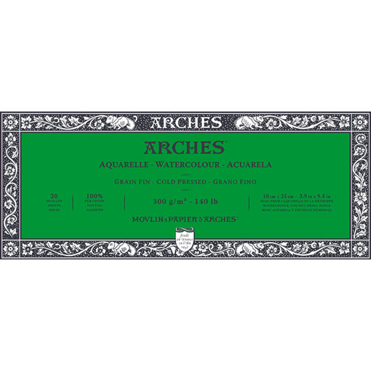 Arches Watercolour 300 Gsm Cold Pressed Natural White 10 X 25 cm Paper Blocks- 20 Sheets