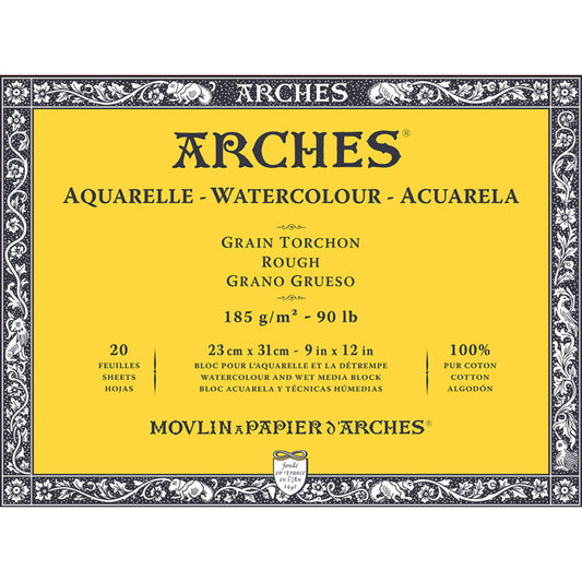 Arches Watercolour- Aquarelle - 23 Cm X 31 Cm Natural White Rough Grain 185 Gsm Paper- 4 Side Glued Pad Of 20 Sheets