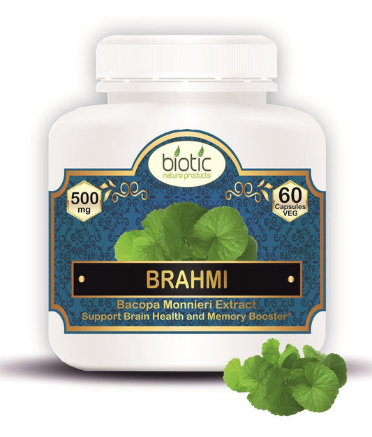 Biotic Brahmi Capsules - Bacopa Monnieri Extract 500mg - 60 Veg Capsules