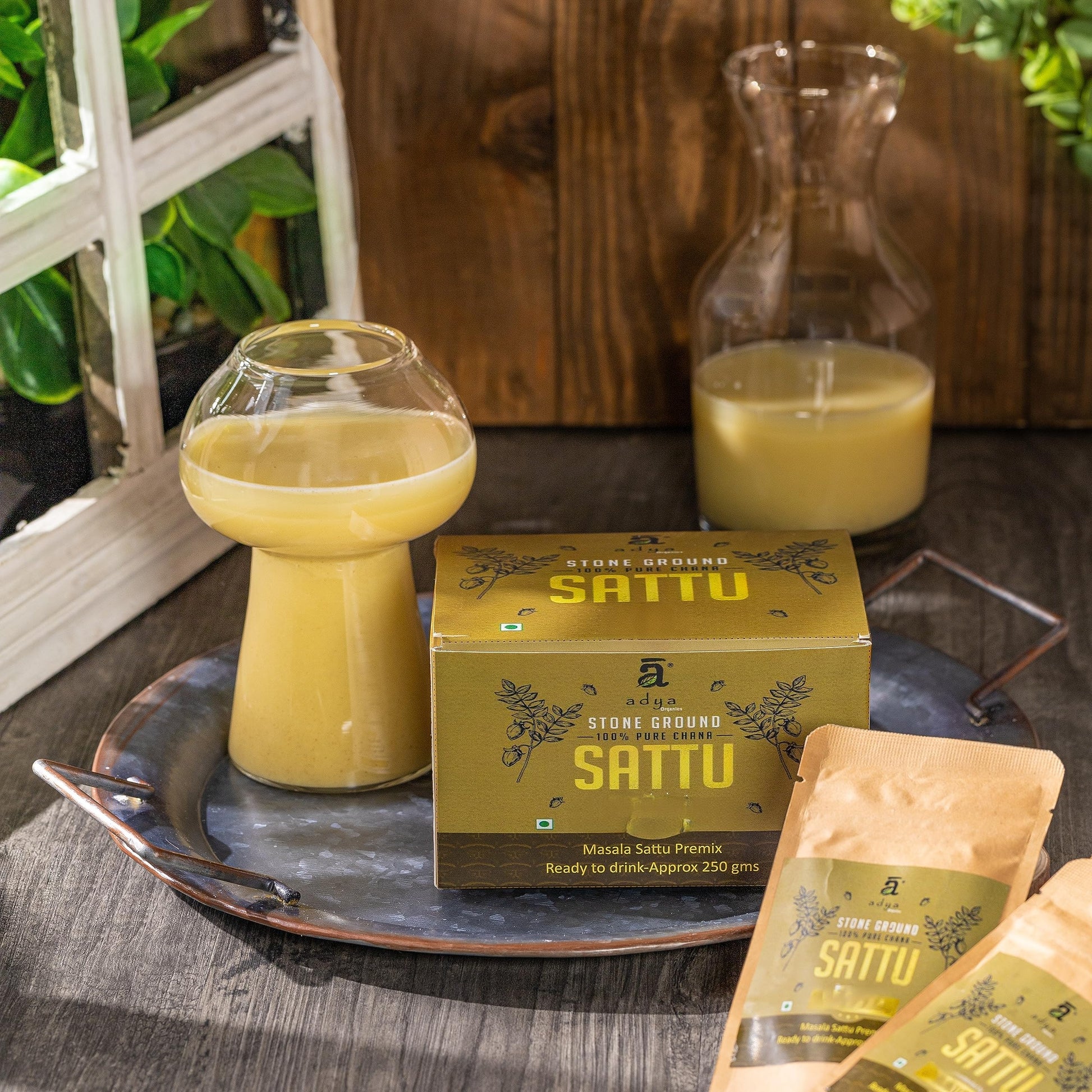 Adya Organics Sattu Premix | Instant Sattu Drink Mix with Jaggery & Spices | 100% Natural & Healthy | Quick Energy Booster for Summer | No Chemicals or Preservatives | 250g Pack