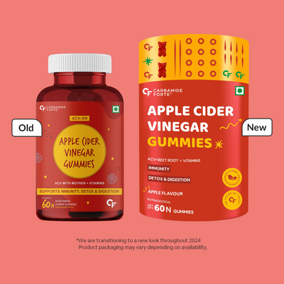 Carbamide Forte Apple Cider Vinegar Gummies - with Vitamin D & E | ACV Gummies with Mother & Vitamins - 60 Vegan Gummies
