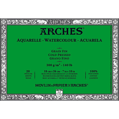 Arches Watercolour 300 Gsm Cold Pressed Natural White 18 X 26 Cm Paper Blocks- 20 Sheets